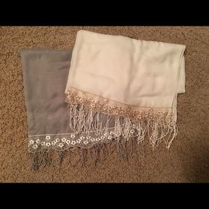 2 pashmina scarves ivory and grey from Etsy